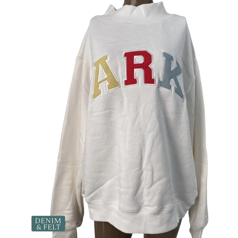 NEW Parke Heritage Varsity Mockneck Sweatshirt Paradise White Cotton Terry L/XL
